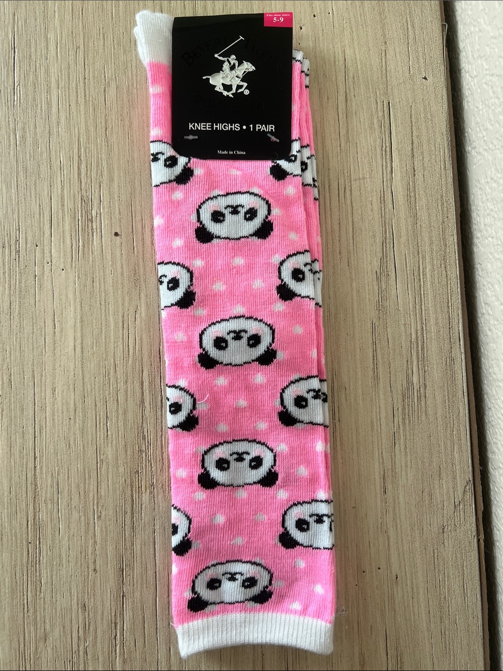 Beverly Hills Polo Club Pink Panda Knee-High Socks with White Accents
